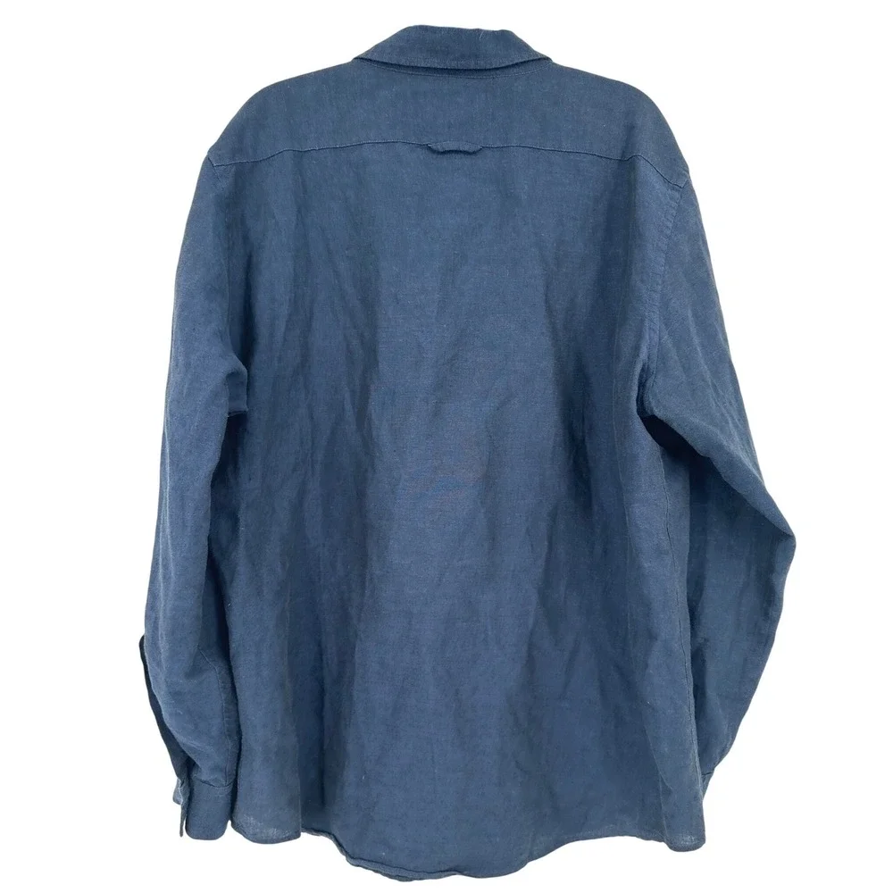 Banana Republic Mens XL Slim Fit Linen Cotton Button Down Shirt Navy‎ Blue